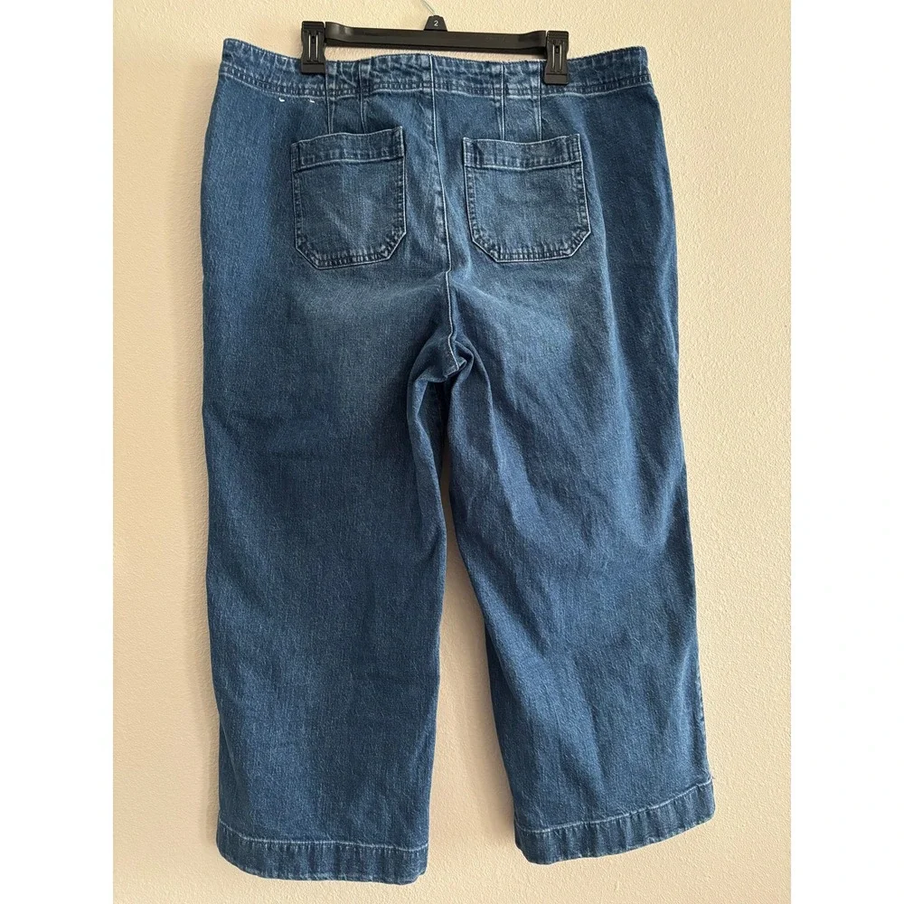 Talbots Wide Leg Crop Jeans 16 Denim Medium Wash Cotton Blend Classic Preppy